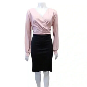 Grace Karin Long  Sleeve Pink Black Midi Dress Size Large